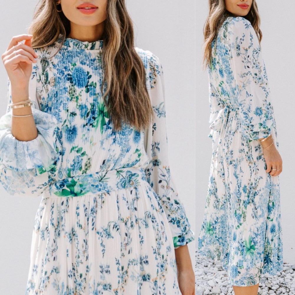 VICI Tempe Floral Ruffle Pleated Midi Dress S